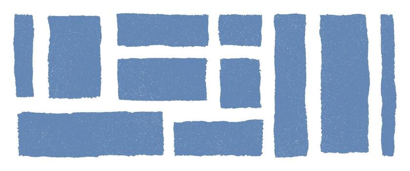 Crayon drawn blue grunge rectangles and squares sketchy texture. Hand drawn text boxes, rough frames, doodle empty speech bubbles. pencil geometric shapes on transparent background vector