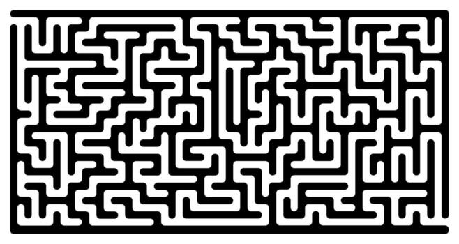 abstract maze design with smooth rounded black lines, rectangular puzzle labyrinth isolated on transparent background, minimal pathfinding game template, brain teaser for kids and adults vector