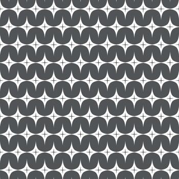 sin costura modelo con geométrico resumen formas, retro estilo curvas, estrella elementos, moderno negro blanco fondo, decorativo textil imprimir, fondo de pantalla, envase papel, elegante mínimo diseño vector