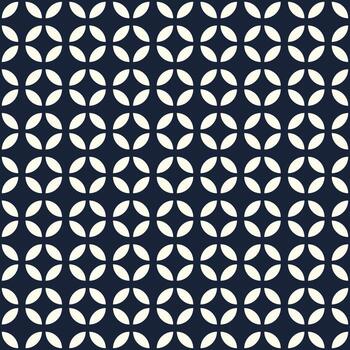 Seamless pattern geometric circle overlapping petal shape optical abstract navy white minimal retro textile wallpaper decorative repeat stylish background modern symmetry graphic design vector