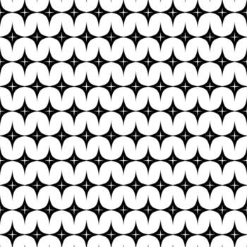 Seamless pattern with retro geometric waves and stars, bold black white modern abstract design, minimal repeat background for wallpaper, textile, surface, wrapping paper, stylish decorative art vector