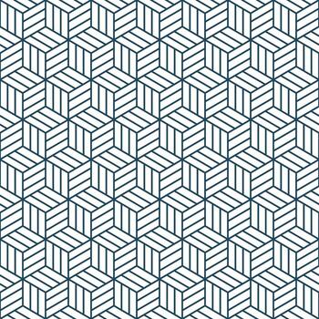 Seamless pattern with blue geometric cubes, isometric abstract design, modern stylish minimal background, optical illusion inspired repetitive texture, trendy three dimensional digital decorati vector