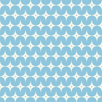 Seamless pattern with abstract wavy curves and star shapes in blue and white, decorative repeating retro modern background, stylish surface design for wallpaper, textile, wrapping, fabric print vector
