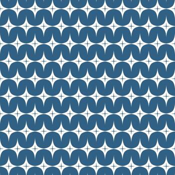 Seamless pattern with blue wave shapes and star elements, retro inspired geometric background, modern decorative texture for textile, wallpaper, wrapping, stylish abstract design vector