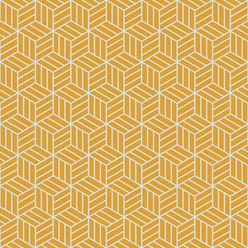 Seamless pattern with geometric cube illusion design in yellow and white, abstract modern background, repeating 3D hexagon texture, contemporary decorative surface for wallpaper and fabric vector