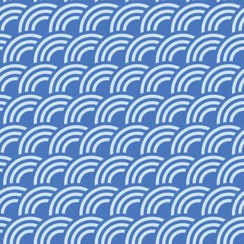 Seamless pattern with blue and white wave design, Japanese inspired repeating curved lines, abstract decorative background for textile, wallpaper, wrapping, stylish ocean themed geometric vector