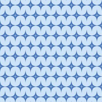 Seamless pattern with light blue wave shapes and star details, modern geometric repeating texture, stylish decorative background for textile, wallpaper, wrapping, abstract digital graphic vector