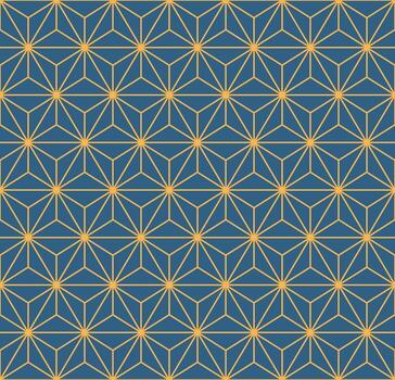 Seamless pattern with geometric star shapes hexagon grid lines abstract background blue yellow symmetry decorative stylish retro textile wallpaper wrapping paper surface modern art design vector