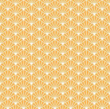 Seamless pattern with decorative fan shapes triangle inspired geometric lines abstract yellow background minimal symmetry retro textile wallpaper wrapping paper surface elegant modern design vector