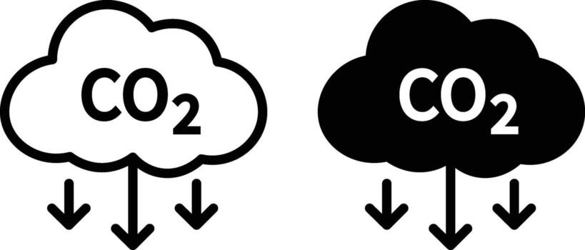 Two Cloud Icons with C O2 Text and Downward Arrows Indicating Emissions carbon dioxide pollution 1 vector