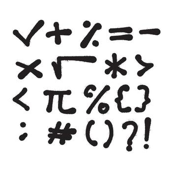 A collection of mathematical symbols and punctuation marks, presented in a bold, hand-drawn style. vector