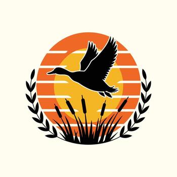 A duck flying over a field with reeds vector