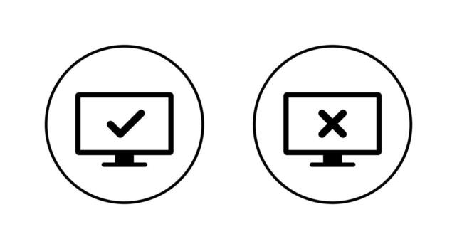 monitor pantalla con cheque y cruzar icono. éxito y error símbolo en circular contorno vector