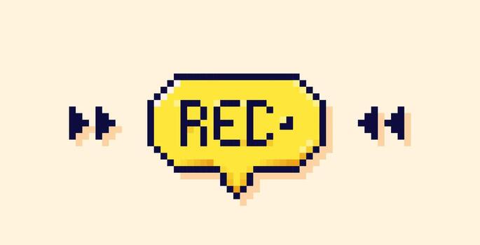 8 bit Y2K pixel color speech bubble with play buttons. vector