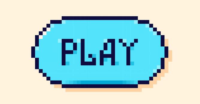 Pixel user interface button. Blue speech bubble with word Play. vector