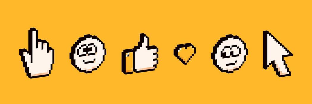 Pixel Y2K 3d gestures, emoji, heart and pointers. vector
