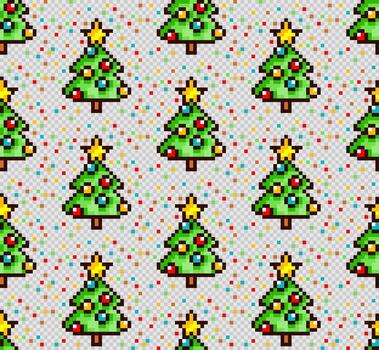 Seamless pixel background with new year tree. vector