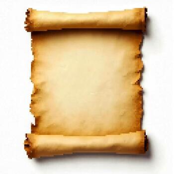 An old scroll on a white background with a blank space for text. Pixel art game asset. vector