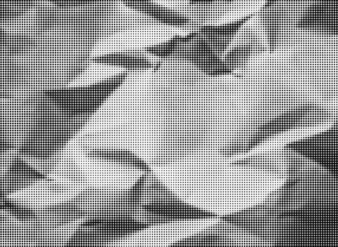Black and white halftone abstract texture with crumpled paper effect. Background suitable for design, print, retro, pop art, and graphic projects. vector