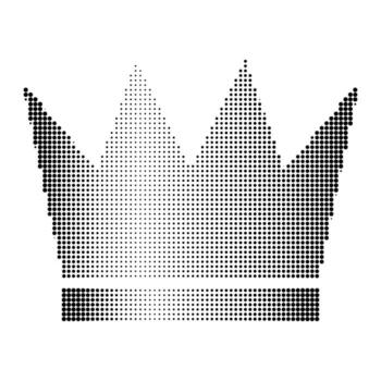 A halftone illustration of a crown composed of numerous dots, creating a textured effect. Suitable for design projects, logos, patterns, and decorative elements. vector