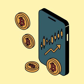 Bitcoin Trading on Mobile Phone with Price Chart vector
