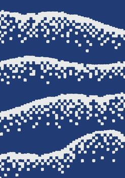 pixel art and Japanese inspired abstract mountain pattern in indigo and white. Hand drawn design with digital charm, perfect for textiles, prints, and decor. vector