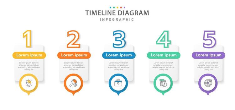 Infographic template for business. 5 Steps Modern Timeline diagram with text panel and topic, presentation infographic timeline. vector