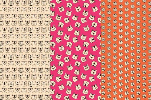 Hamster face pattern set different expressions happy sad angry with glasses vector