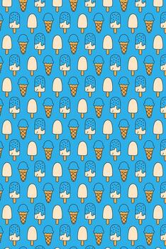 linda mirando modelo con hielo crema y conos en un azul antecedentes vector