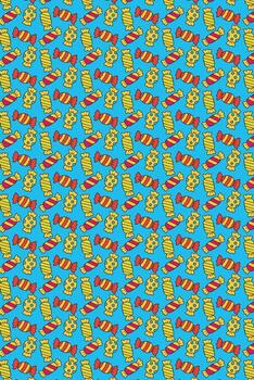 Cute repeating pattern of colorful candies on a blue background. vector