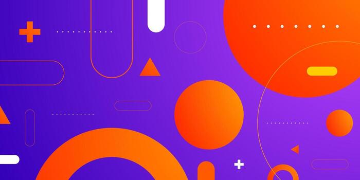 Abstract colorful orange geometric shapes pattern on purple color background. Simple and trendy banner concept design. vector