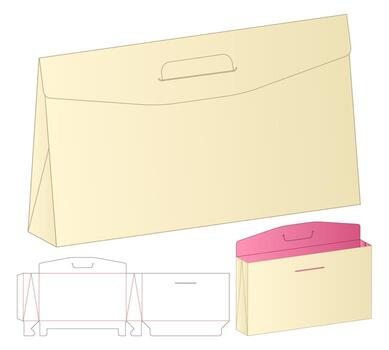 Printable Dieline Template for Paper Folder Box with Handle and Flat Layout Design vector