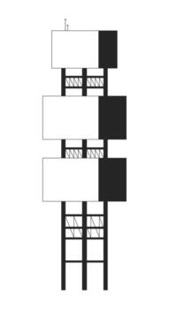 Offshore oil rig tower structure 2D line object. Modular levels. Oilfield equipment with support columns. Energy architecture isolated clipart ink outline item. Monochrome spot illustration vector