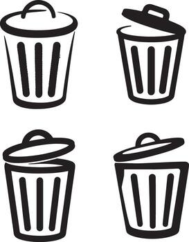 Trash Bin Icon set Black Minimalist Silhouette for Delete and Remove Functions in UI and Digital Design vector