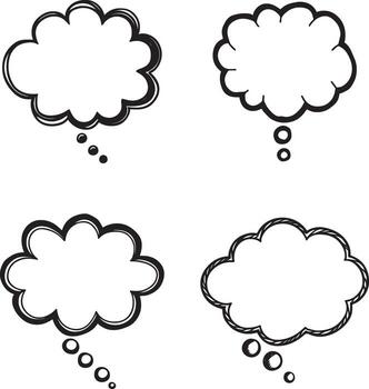 Hand Drawn Thought Bubble set Black and White Cloud Shaped Icon with Trailing Dots for Comics and Idea Illustrations vector
