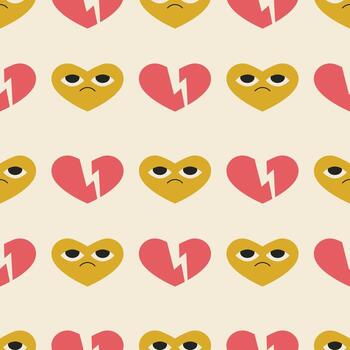 triste corazón y roto corazón modelo ilustración. sin costura modelo exhibiendo alterno triste corazón y roto corazón simbolos vector