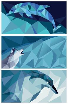 Modern geometric background collection, a colorful abstract low poly pattern set. vector