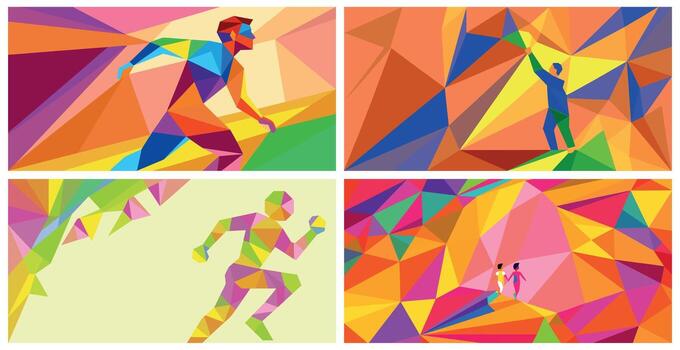 Collection of colorful abstract geometric backgrounds, a modern low poly polygonal pattern pack. vector