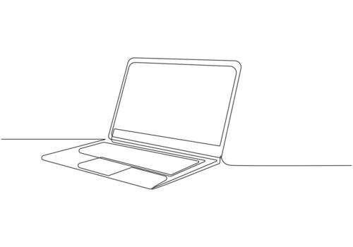 Laptop Continuous Line Art Open Notebook Computer, Single Line Drawing vector