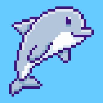 Playful dolphin in a classic retro pixel art style. Capturing the friendly and intelligent marine mammal in a dynamic jumping pose. A perfect symbol for ocean life and aquariums vector