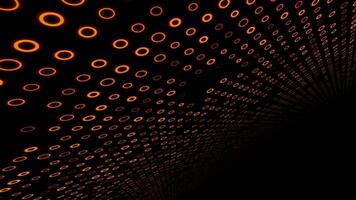 prospettiva spazio di lineare cerchi di arancia colore. giallo griglia modello di raggiante anelli. giallo geometrico sfondo. modello di caldo ellissi su un' buio sfondo. ciclo continuo. 4k 60 fps, ultra hd. video