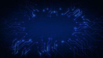 Motherboard graphics chip blue. High tech neon Microcircuit. Abstract glowing blue circuit animation. Futuristic digital Data moving on Circuit Board. Cyber Seamless loop 4k 60 fps, Ultra HD. video