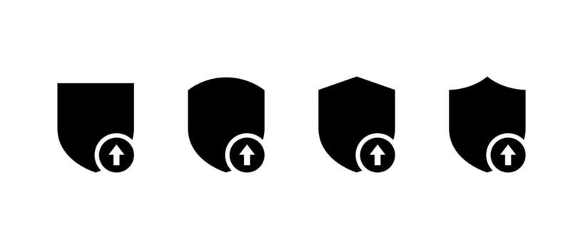 Security update and upgrade protection icon set. Shield with upward arrow symbol vector