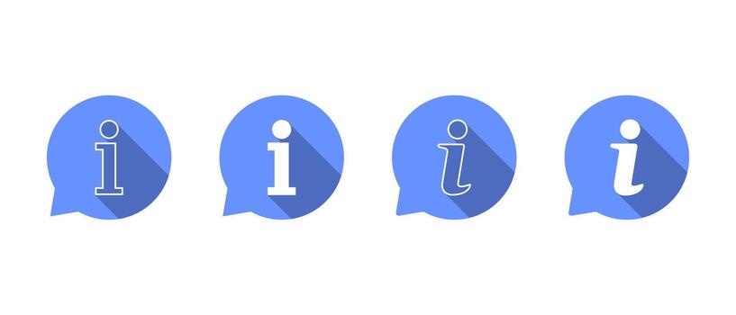 Information speech bubble icon set with long shadow. Info symbol for help and guidance vector