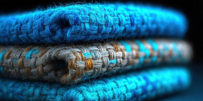 A close-up shot of three knitted layers with detailed patterns and textures. photo