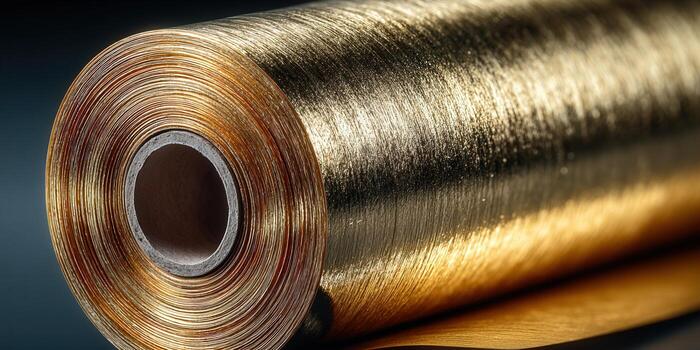 un detallado fotografía de un oro frustrar rodar exhibiendo sus textura y radiante color. foto