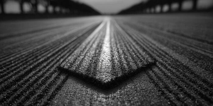 A striking monochrome shot showcases a textured road with compelling lines and a strong visual pull. photo