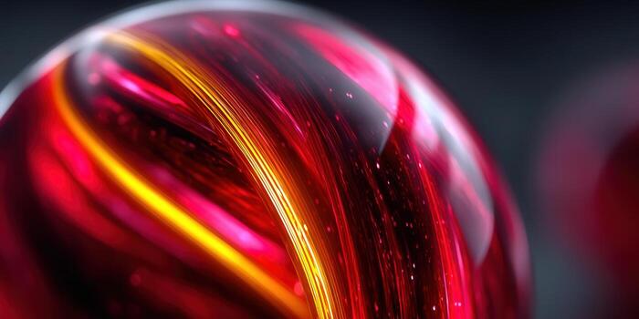 Abstract glass orb with vibrant red and yellow light trails, creating a dynamic visual effect. photo