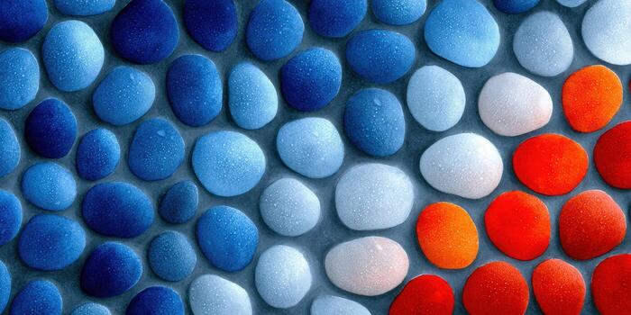 A striking mosaic of colored stones presents a vibrant and textured composition. photo