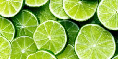 de cerca de fresco, verde Lima rebanadas, Perfecto para un refrescante verano tratar. foto
